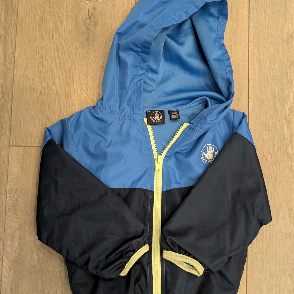 Bodyglove Blue and Navy Hooded Jacket with Yellow Zipper 24 Months